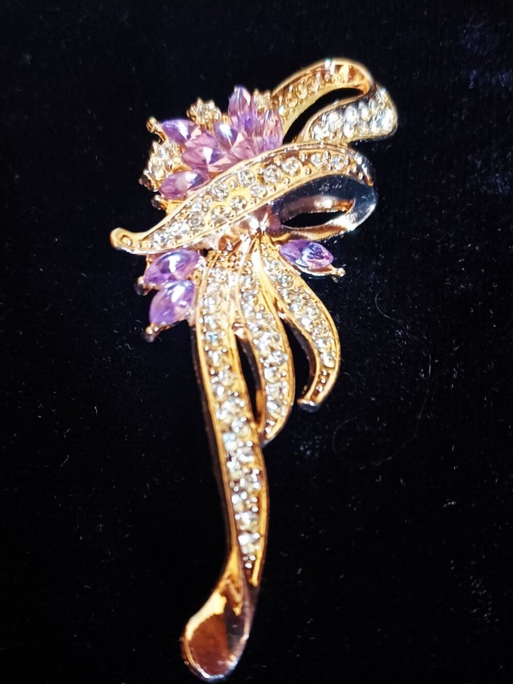 Lovely Brooch -  Lavender Bouquet wrapped in a Rhinestone Studded Ribbon